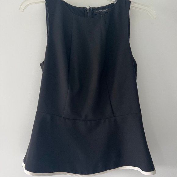 Banana Republic Black Peplum Shirt with White Trim on Bottom - Picture 1 of 3